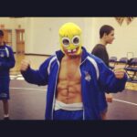 Jordan Leavitt Instagram - I've always had a certain flair. 😂#flashbackfriday 10 years ago I was a senior in high school and I was wrestling at my Regional tournament🥲 It's crazy to think how much can change in a decade. #longlivethemonkeyking In high school I was known for rocking my SpongeBob mask and a Mohawk. I got unsportsmanlike conduct calls all the time because I was always showboating. Fancied myself a bad boy😑 #chimpshitonly #mma #bjj #wrestling