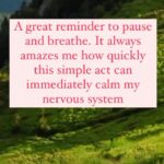 Josie Bissett Instagram - INHALE + EXHALE. A great reminder to PAUSE + BREATHE. Tip: It helps me stay in the present moment by synchronizing my inhale with the affirmation “I breathe in” and my exhale with “I breathe out”.
