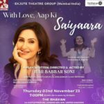 Juhi Babbar Instagram - What better day to announce than Dussehra! 🎆 We are thrilled to share that our play, ‘With Love, Aap Ki Saiyaara’ will be performing 5 amazing shows in and around London💕✨✨ Feeling Thankful Grateful Blessed 😇💫 Sending out warm wishes for a joyous and prosperous Dussehra celebration! 🙏🌟 #MyPlay #WithLoveAapKiSaiyaara #EkjuteTheatreGroup #UKtour #SaiyaaraInLondon #FiveShows #DussehraAnnouncement #LivePerformance #FestivalVibes #LondonEntertainment #DussehraFestivities #DussehraWishes #LondonEvents #PerformanceArt #LondonCulture #DussehraCelebration #StageLights #ExcitingTimes #TheatreMagic #DramaInLondon #StagePerformance #TheatreArts #LondonTheatre #TheatreLife #SpotlightOnStage #Jashn-e-Rekhta #TheBhavan #TheSweyneParkSchoolHall #WatermansArts #TheNehruCenter London, United Kingdom