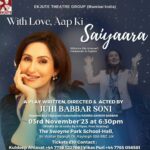 Juhi Babbar Instagram - What better day to announce than Dussehra! 🎆 We are thrilled to share that our play, ‘With Love, Aap Ki Saiyaara’ will be performing 5 amazing shows in and around London💕✨✨ Feeling Thankful Grateful Blessed 😇💫 Sending out warm wishes for a joyous and prosperous Dussehra celebration! 🙏🌟 #MyPlay #WithLoveAapKiSaiyaara #EkjuteTheatreGroup #UKtour #SaiyaaraInLondon #FiveShows #DussehraAnnouncement #LivePerformance #FestivalVibes #LondonEntertainment #DussehraFestivities #DussehraWishes #LondonEvents #PerformanceArt #LondonCulture #DussehraCelebration #StageLights #ExcitingTimes #TheatreMagic #DramaInLondon #StagePerformance #TheatreArts #LondonTheatre #TheatreLife #SpotlightOnStage #Jashn-e-Rekhta #TheBhavan #TheSweyneParkSchoolHall #WatermansArts #TheNehruCenter London, United Kingdom