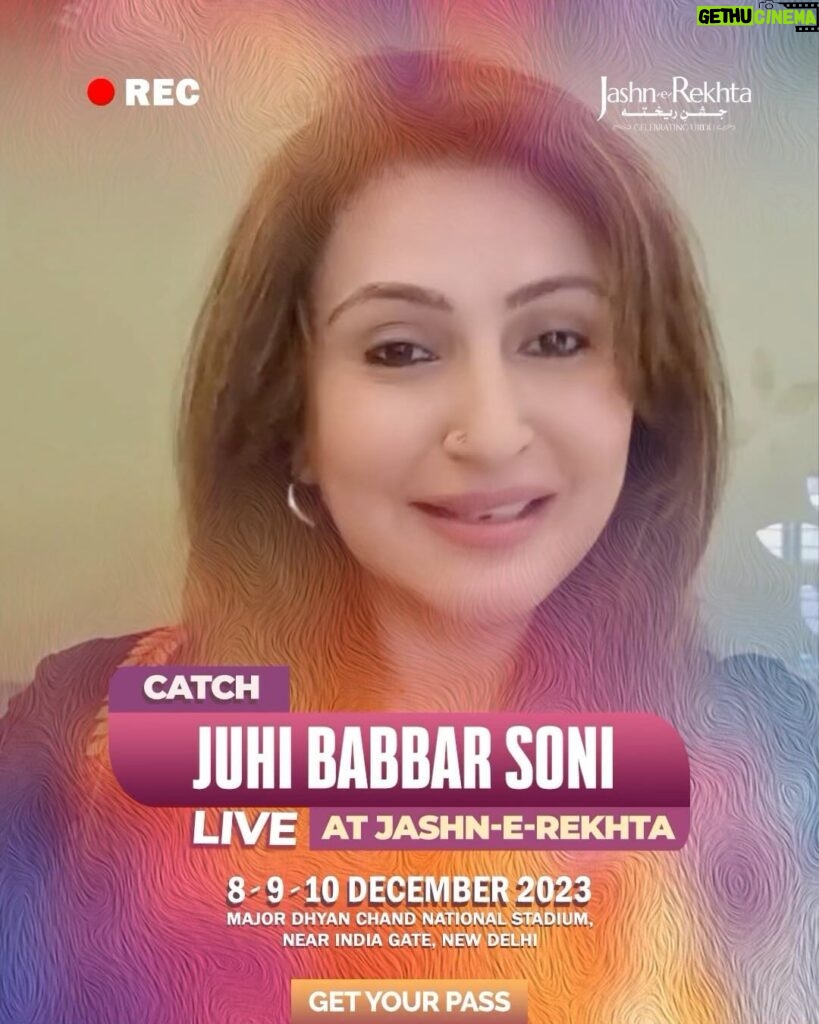 Juhi Babbar Instagram - Watch Juhi Babbar Soni LIVE at Jahn-e-Rekhta 2023! Ekjutes’s With Love, Aap Ki Saiyaara Saturday, 9th DEC | 1:00 PM Mehfil Khana Stage Step into the world Urdu adab and tahzeeb with Jashn-e-Rekhta and witness your favorite artists and speakers in action! @juuhithesoniibabbar @ekjutetheatregroup Jashn-e-Rekhta 2023 Co-Powered by @delhitourism_official 8-9-10 December 🎟 GET YOUR PASS 🔗 Link in bio Major Dhyan Chand National Stadium, Near India Gate. #play #juhibabbarsoni #performance #jashnerekhta #newdelhi