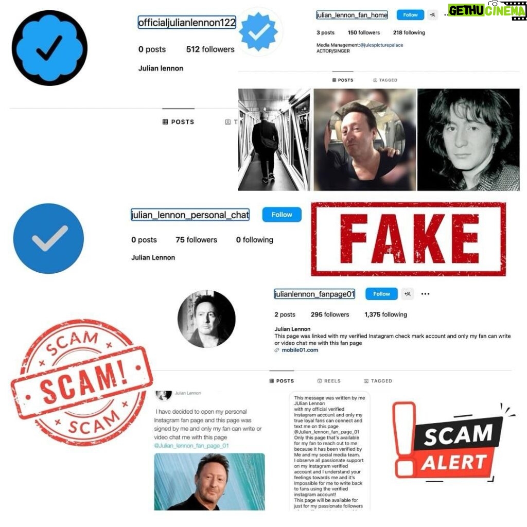 Julian Lennon Instagram - The scammers are back at it, so here are a few reminders: I don’t have any private chats. I don’t use Telegram or WhatsApp. No member of my team will DM you or ask for any payment in gift cards or Bitcoin. Please report to Instagram & block any impersonator who contacts you. Stay safe 🙏🏼