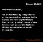 Julianna Margulies Instagram - Today we came together in solidarity not to divide but to unite to thank President Biden for his work releasing the hostages and urge all to #nohostagesleftbehind