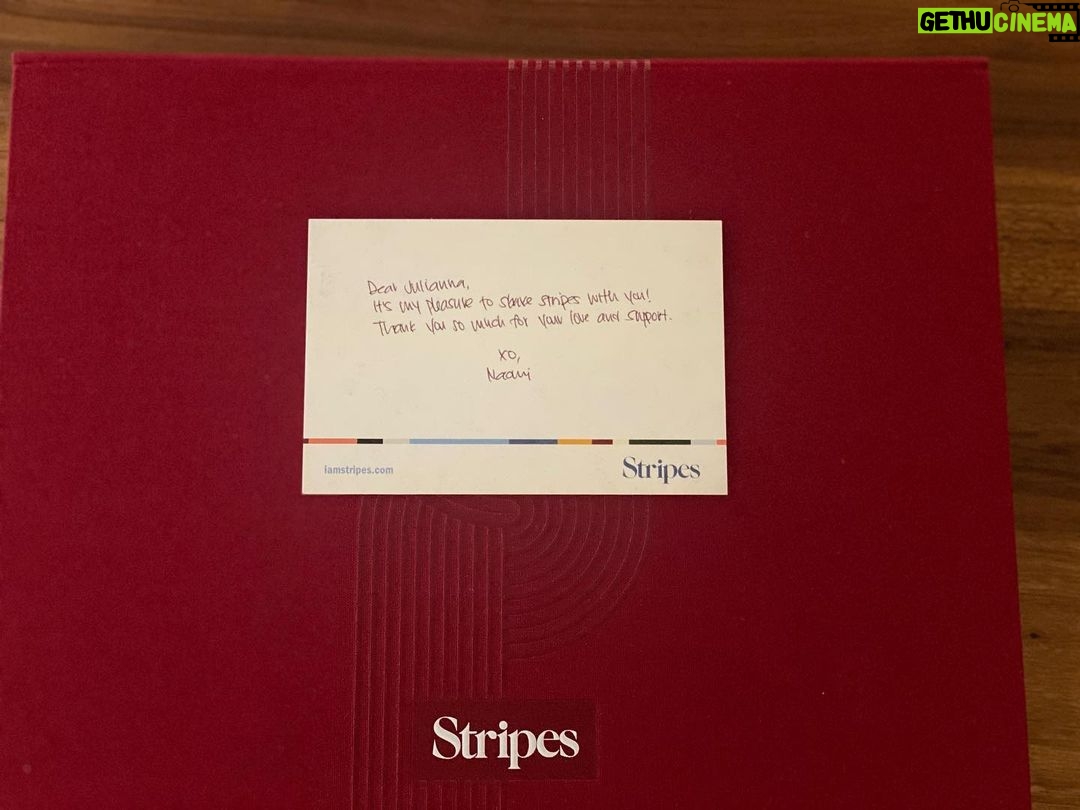 Julianna Margulies Instagram - Thank you @naomiwatts for this wonderful gift! Can’t wait to try all these beautifully wrapped products! #Stripes #supportfriends #supportwomen