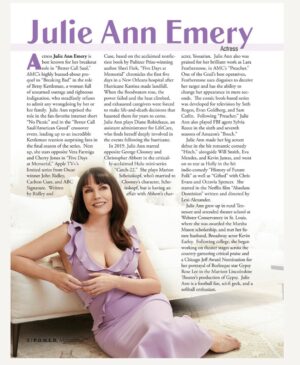 Julie Ann Emery Instagram - LOVE this interview with @power_woe @toniadecosimo 
The convo covers my hometown & @ccplayhouse, training & meeting my #KevinEarley @web.co, Betsy Kettleman #BCS, why I do what I do, meditation, and our beloved #FiveDaysAtMemorial @appletvplus and why you should watch it. 

PR @chprteam @monaloring 
GORGEOUS pix @j2pix 
Styled by @karenraphael 
Makeup @jenna.marie.beauty 
Hair @lucy_gedjeyan