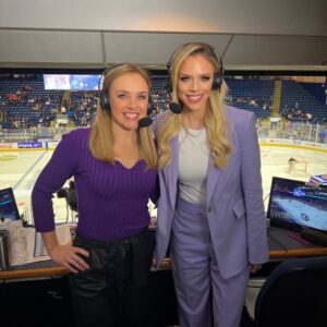 Julie Stewart-Binks Instagram - What. A. Night. Words can’t describe what it was like to be a part of women’s hockey history with @pwhl_newyork vs. @pwhl_toronto. Seeing all the young girls with their signs and their team jerseys- I’d seen it all week on TV but to see the impact @thepwhlofficial is having first hand was truly remarkable. Congratulations to @pwhl_toronto on their first win, and @natspooner5 scoring their first ever team goal. 

I’m honored to have been on the broadcast for this game and for this movement. It was my first ever time as an in-game analyst (so glad to have an absolute pro @jamiehersch on the call with me who QB’d our broadcast despite losing her voice) … and while I have plenty to work on, I’ll never forget @pwhl_newyork HC Howie Draper and GM Pascal Daoust saying “just because you haven’t done something doesn’t mean you can’t do it… we’ve never done this either.” 🥹🗽

Thank you to @thepwhlofficial for allowing me to be a part of your history and I can’t wait to continue growing this league and elevating these incredible athletes. 

s/o to @argent (wanted to wear a female empowered brand) for making sure I had this purple suit 💜

📍Next home game is Wednesday Jan. 10 at @ubsarena versus @pwhl_montreal - come on out if you’re in the area or catch it on TV! 

#pwhl #pwhlnewyork #pwhltoronto #womenshockey #girlshockey #bebrave #gottastartsomewhere #landingtheplaneatjfk #beagoldfish