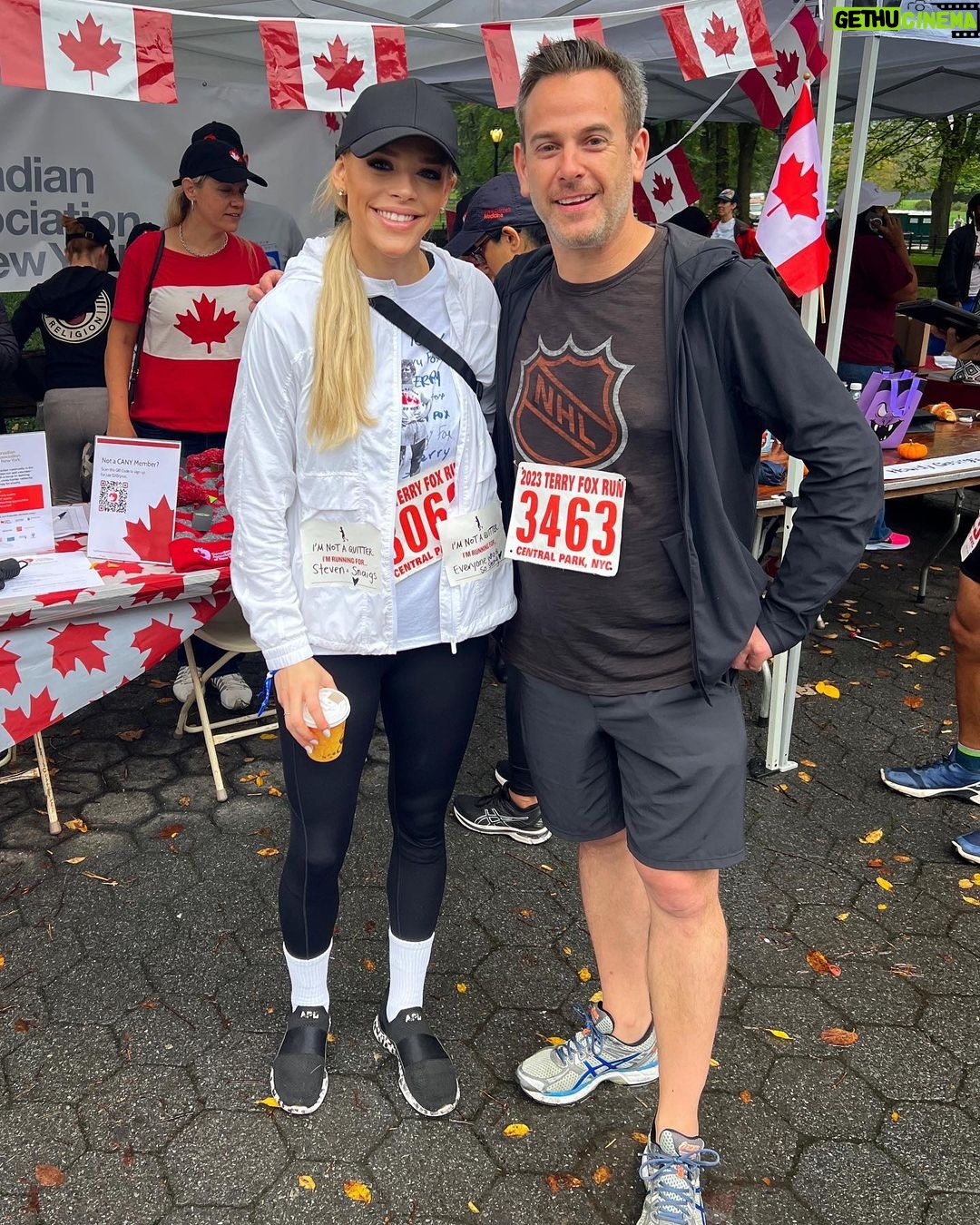 Julie Stewart-Binks Instagram - Thank you to everyone who supported the @terryfoxfoundation benefitting @memorialsloankettering cancer research. Such an inspiring and important fundraiser started by Terry Fox, a Canadian Hero. For some of my followers that might not know, after being diagnosed with cancer and having leg amputated, Terry wanted to raise cancer awareness and ran 26 miles a day in his “Marathon of Hope” across Canada. He started in Newfoundland, and my mom actually interviewed him in London, Ontario. Sadly, he never made it past Thunder Bay, as the cancer had spread to his lungs. But every year, we carry on his legacy in hopes of helping others, exactly what his mission was. 💕 “Even if I don't finish, we need others to continue. It's got to keep going without me.” - Terry Fox Thanks to @canadanyc for always putting on such an incredible event - look how many Canadians there are in NYC! 🇨🇦💪 #terryfox #terryfoxrun #terryfoxfoundation #cancersucks Central Park