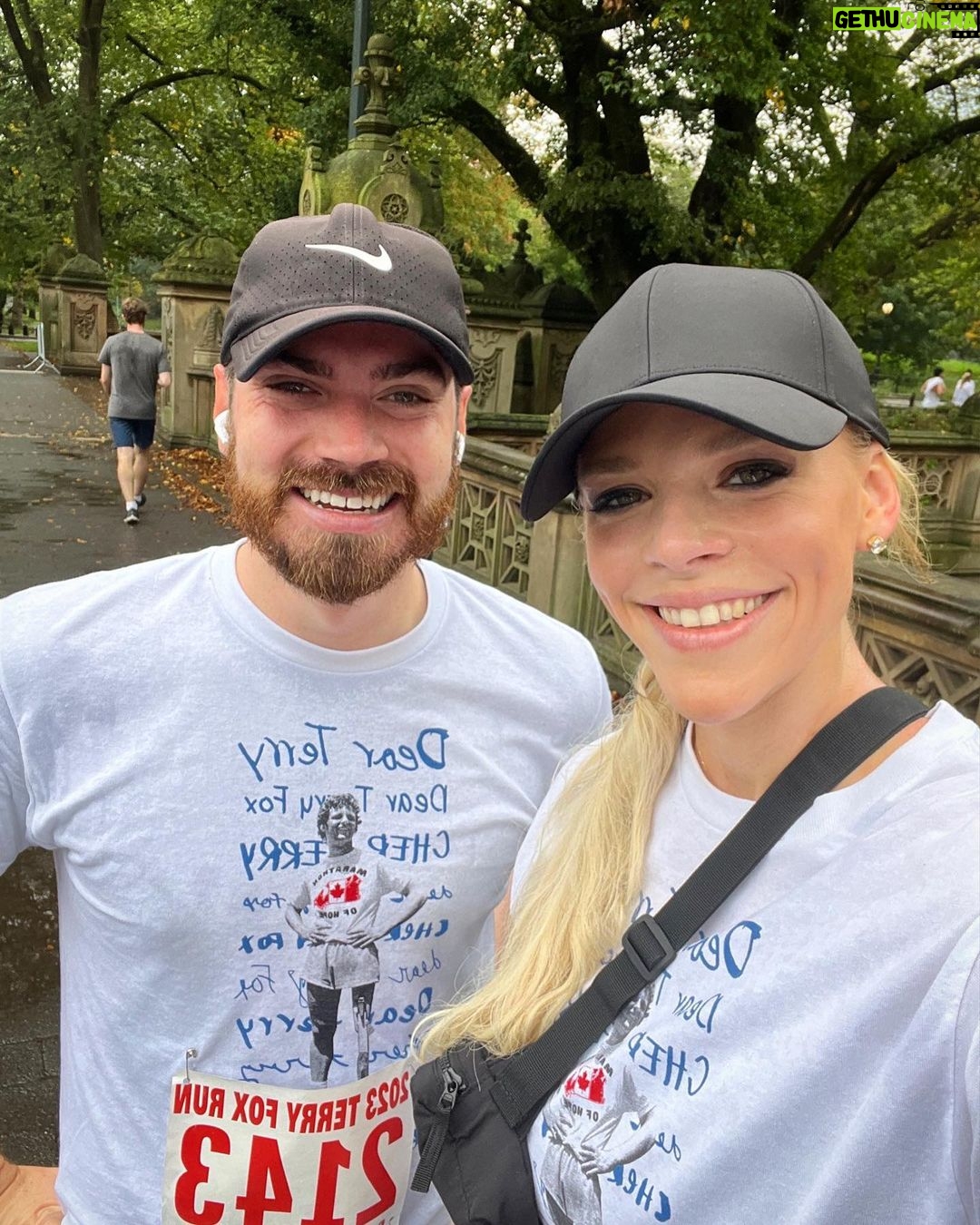 Julie Stewart-Binks Instagram - Thank you to everyone who supported the @terryfoxfoundation benefitting @memorialsloankettering cancer research. Such an inspiring and important fundraiser started by Terry Fox, a Canadian Hero. For some of my followers that might not know, after being diagnosed with cancer and having leg amputated, Terry wanted to raise cancer awareness and ran 26 miles a day in his “Marathon of Hope” across Canada. He started in Newfoundland, and my mom actually interviewed him in London, Ontario. Sadly, he never made it past Thunder Bay, as the cancer had spread to his lungs. But every year, we carry on his legacy in hopes of helping others, exactly what his mission was. 💕 “Even if I don't finish, we need others to continue. It's got to keep going without me.” - Terry Fox Thanks to @canadanyc for always putting on such an incredible event - look how many Canadians there are in NYC! 🇨🇦💪 #terryfox #terryfoxrun #terryfoxfoundation #cancersucks Central Park