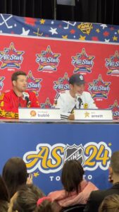 Julie Stewart-Binks Instagram - Michael Buble answering a question about his fantasy hockey team that turns into how many mushrooms he took wasn’t the press conference we wanted, it’s the press conference we needed. #NHLallstar #NHLallstardraft #NHL #MichaelBuble #Shrooms #Willar Toronto, Ontario