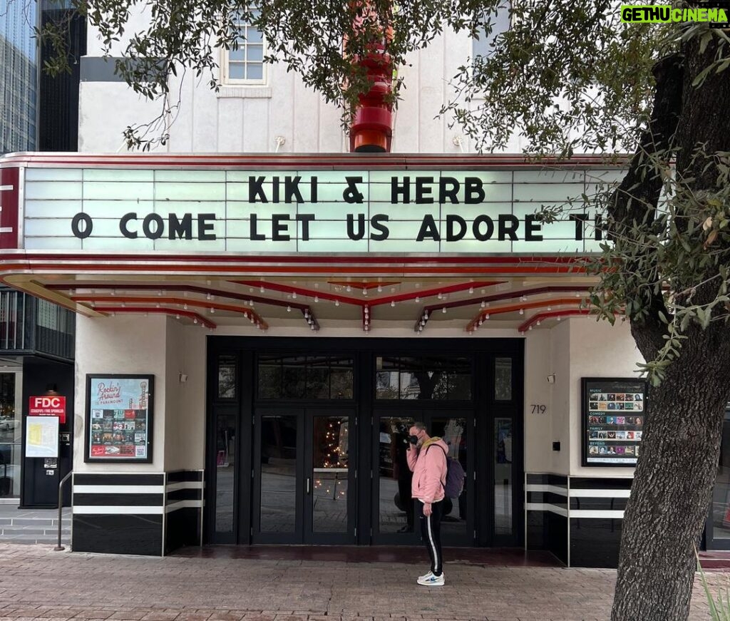 Justin Vivian Bond Instagram - Honored guests in Austin: @worldfamousbob and her beautiful family. @kennymellman beneath the marquee of the @paramountaustin, some creepy baby clothes at the truck stop on the was from Dallas. 6 shows down, 2 to go! See you tomorrow in San Francisco at the @the_castro_theatre, then Saturday in LA at the @thewiltern. 🩷 Paramount Theater, Austin, Tx