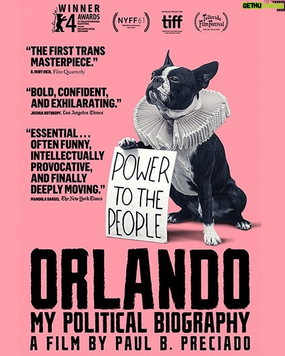 Justin Vivian Bond Instagram - This fantastic film is playing at The Film Forum. I get sick of things being called the first. It’s BETTER, in my opinion, that it’s ANOTHER trans masterpiece. There’s enough trans genius to go around. Who gives a shit about being first? Blah, blah,blah. Regardless, go see it for yourself. It’s the perfect film to see during trans awareness week. 🩵🤍🩷 #paulpreciado #orlandomypoliticalbiography #transawarenessweek