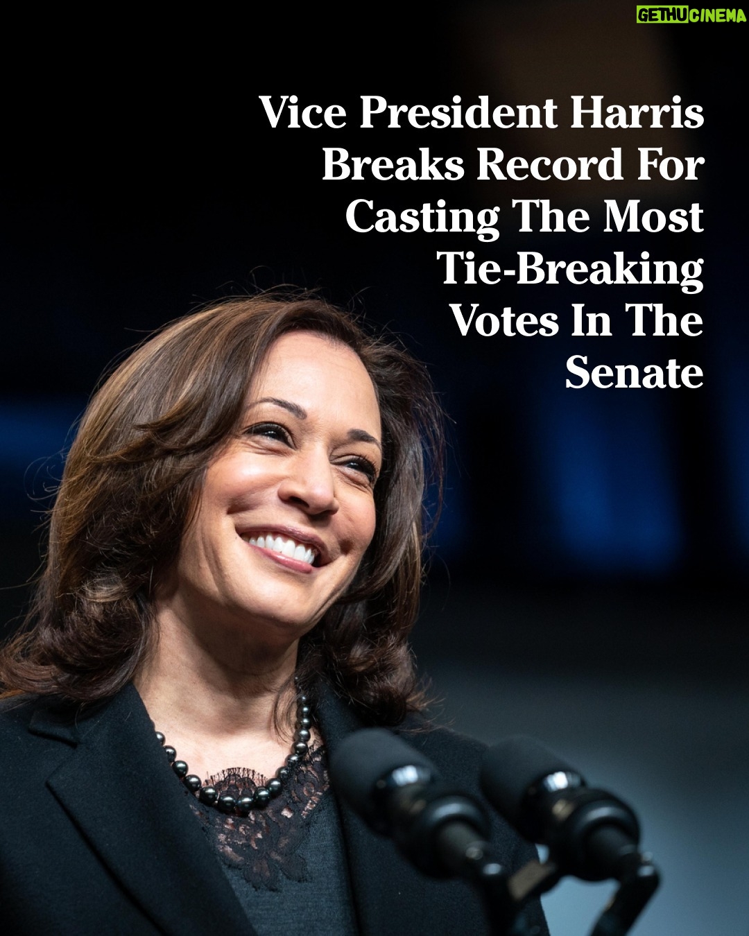 Kamala Harris Instagram - Yesterday, I cast my 32nd tie-breaking vote in the U.S. Senate—a new record for the most tie-breaking Senate votes cast by a vice president in our nation’s history. These votes have helped lower costs for families, launch the largest investment in U.S. history to address the climate crisis, and more.