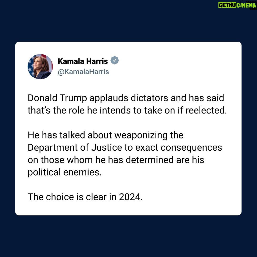 Kamala Harris Instagram - The choice is clear in 2024.