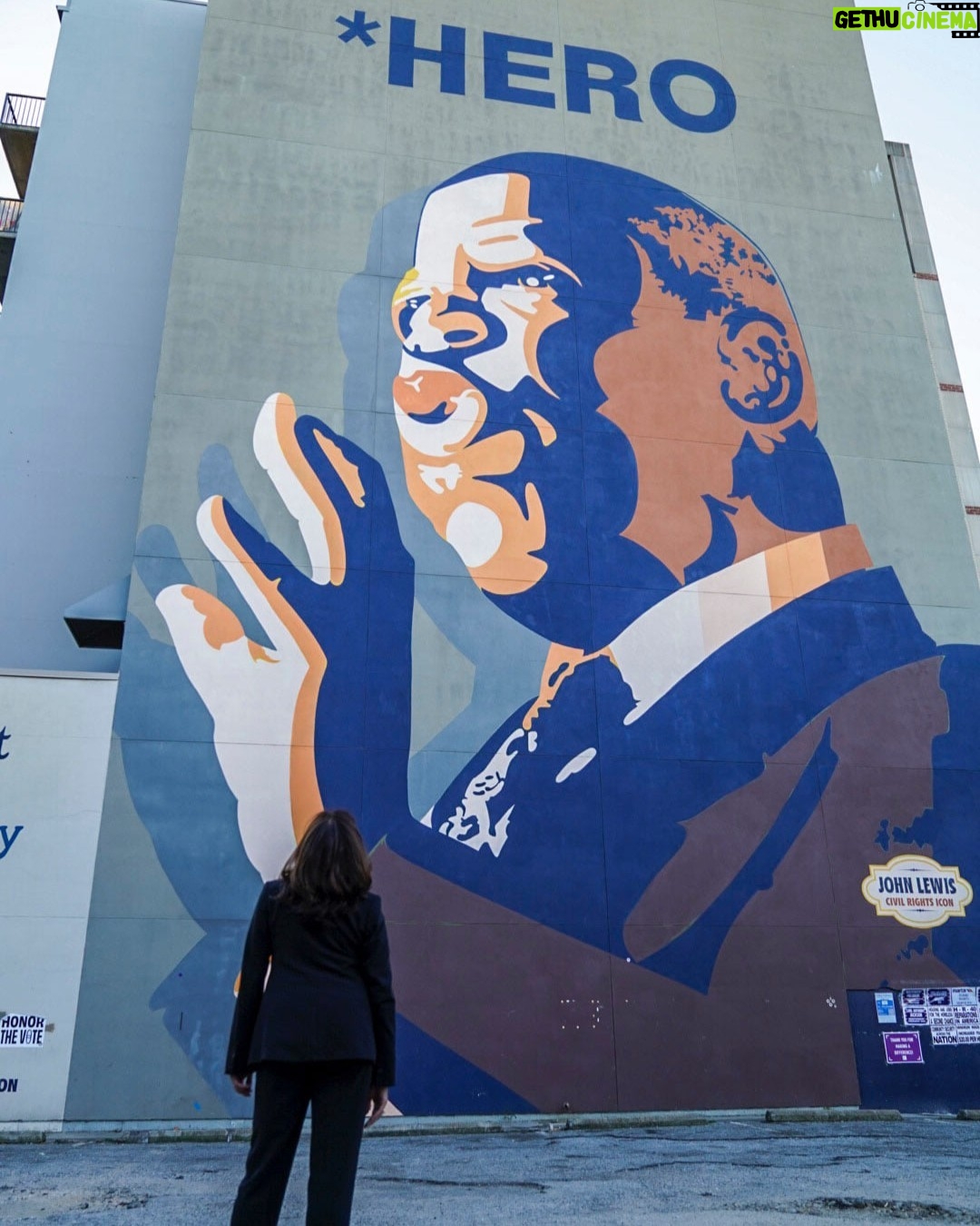 Kamala Harris Instagram - Congressman John Lewis was an American hero—a giant whose shoulders upon which we stand. Today, on what would have been his 84th birthday, we honor him by continuing his fight to protect and strengthen our democracy.