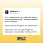 Kamala Harris Instagram - Let's continue this momentum to protect reproductive freedom at the ballot box in 2024.