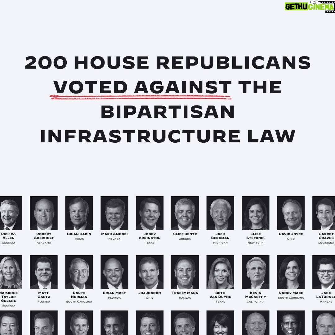 Kamala Harris Instagram - 200 congressional Republicans voted against replacing lead pipes, affordable and accessible broadband for all, and rebuilding crumbling roads and bridges.