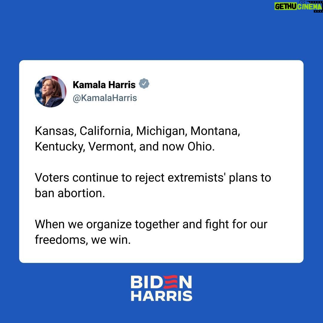Kamala Harris Instagram - When we organize together and fight for our freedoms, we win.