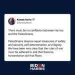 Kamala Harris Instagram - There must be no conflation between Hamas and the Palestinians.