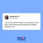 Kamala Harris Instagram - The cost of insulin copays for our seniors is now $35 a month.
