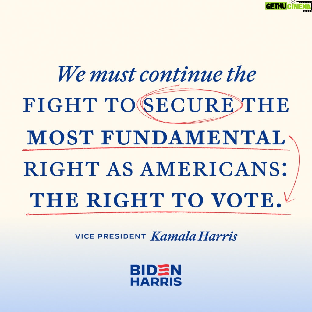 Kamala Harris Instagram - In states across our nation, extremists attack the freedom to vote. To protect our fundamental right to vote, Congress must pass the John Lewis Voting Rights Advancement Act and the Freedom to Vote Act.