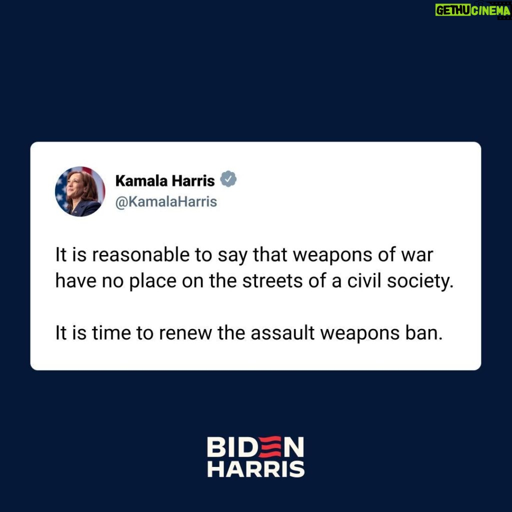 Kamala Harris Instagram - It is time to renew the assault weapons ban.