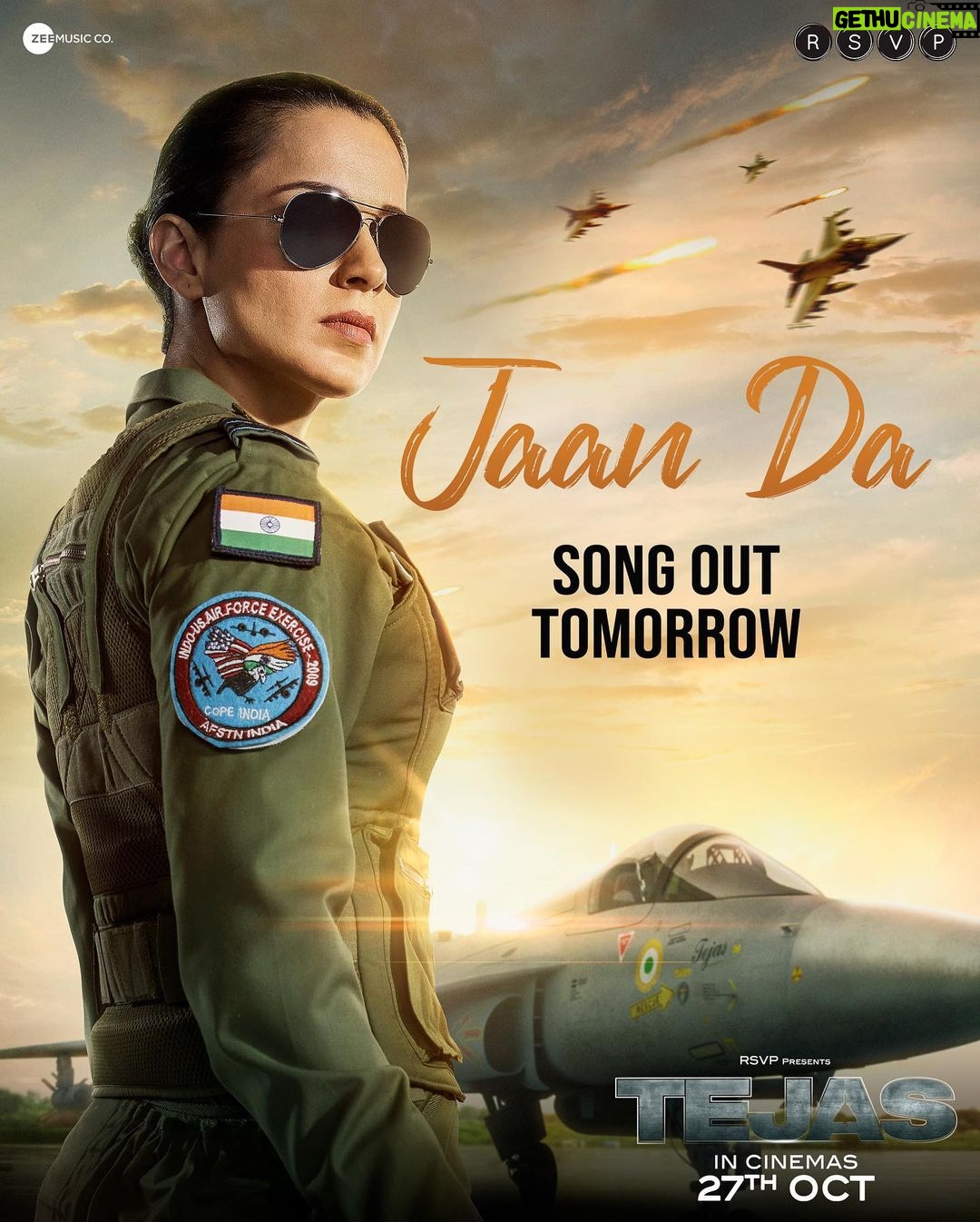 Kangana Ranaut Instagram - Get ready to embrace a soulful symphony ✨❤️ #JaanDa song out tomorrow, stay tuned. #BharatKoChhedogeTohChhodengeNahi #Tejas in cinemas on 27th October. @sarveshmewara @rsvpmovies @ronnie.screwvala @anshul14chauhan @varun.mitra @ashishvidyarthi1 @nair.vishak @arijitsingh @shashwatology @rangoli_r_chandel @zainabburmawalla @pashanjal @nonabains @zeemusiccompany