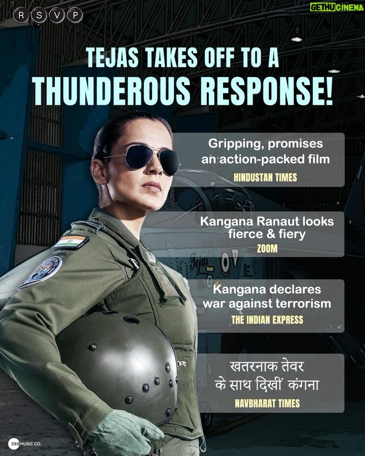 Kangana Ranaut Instagram - Praises have landed in for Tejas’ patriotism! 🇮🇳💥 #TejasTrailer out now! #Tejas In cinemas on 27th Oct. #BharatKoChhedogeTohChhodengeNahi @sarveshmewara @rsvpmovies @ronnie.screwvala @anshul14chauhan @varun.mitra @ashishvidyarthi1 @nair.vishak @shashwatology @rangoli_r_chandel @zainabburmawalla @pashanjal @nonabains @zeemusiccompany