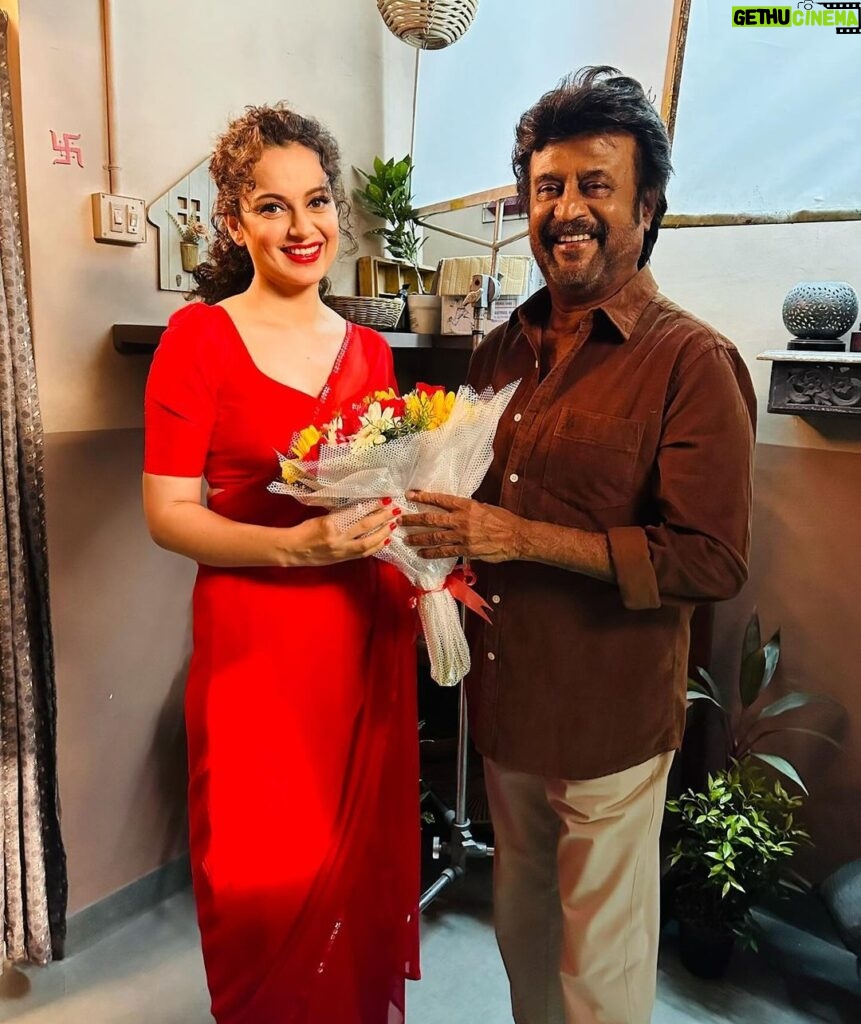 Kangana Ranaut Instagram - Grateful and honoured to receive the blessings of SUPERSTAR RAJINIKANTH as we kickstart our new project with @tridentartsoffl, featuring Kangana Ranaut and Madhavan together again after 8 years! Watch this space for more updates ❤️ @kanganaranaut @actormaddy