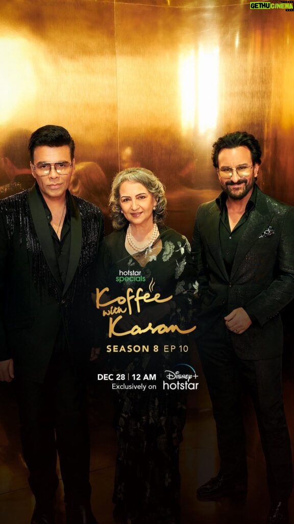 Karan Johar Instagram - A royal brew is on the menu for this week!☕✨ Catch the mother - son duo, Sharmila Tagore & Saif Ali Khan on the latest episode of #KoffeeWithKaranS8. #HotstarSpecials #KoffeeWithKaran Season 8 - new episode streaming from Thursday on Disney+ Hotstar! #KWKS8OnHotstar @disneyplushotstar #SharmilaTagore #SaifAliKhan @apoorva1972 @jahnviobhan @dharmaticent