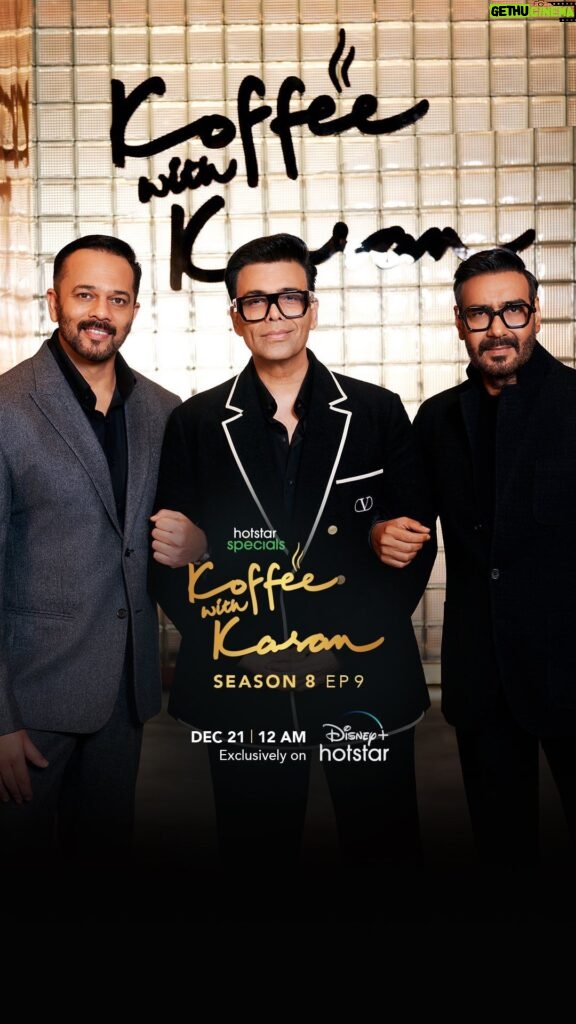 Karan Johar Instagram - This dynamic duo is bringing their signature ‘explosive’ fun to the koffee couch this week!🔥 Catch Ajay Devgn & Rohit Shetty on the latest episode of #KoffeeWithKaranS8. #HotstarSpecials #KoffeeWithKaran Season 8 - new episode streaming 21st Dec on Disney+ Hotstar! #KWKS8OnHotstar @disneyplushotstar @ajaydevgn @itsrohitshetty @apoorva1972 @jahnviobhan @dharmaticent