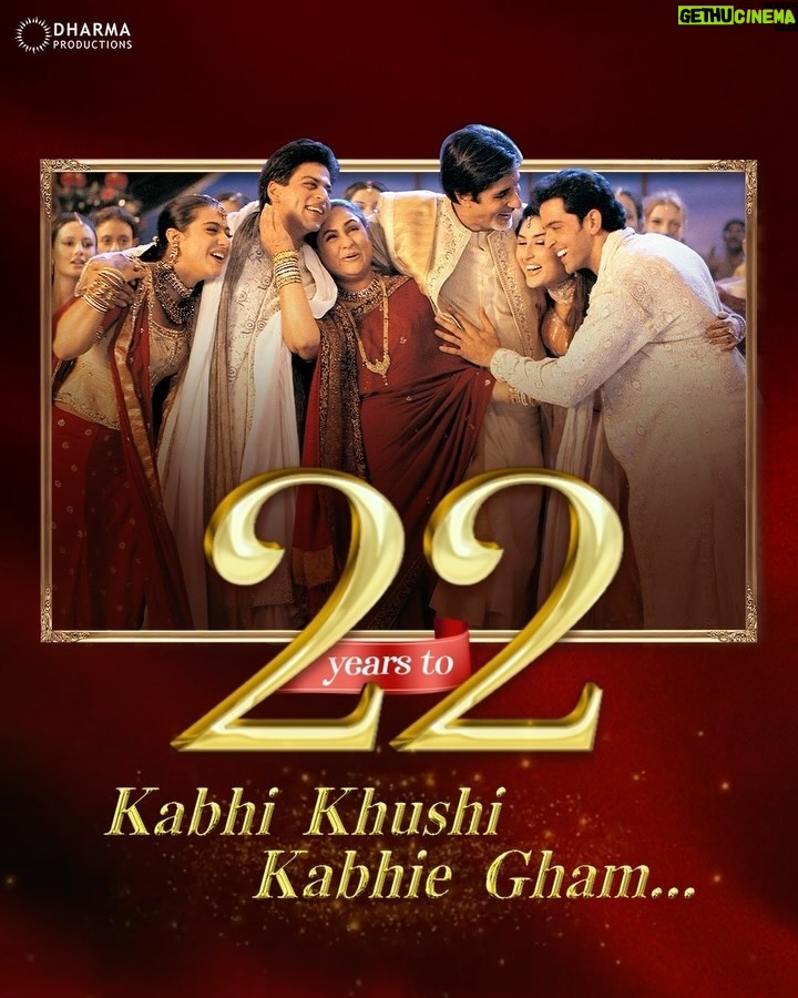 Karan Johar Instagram - My annual reminder of “It’s all about loving your family”…and my audience who have kept the spirit of #K3G alive even 22 years later. Eternally grateful to magnificent & magnanimous cast - Amit ji, Jaya ji, shahrukh bhai, kajol, duggu and bebo and all other special people in the cast and crew for just making this journey the most memorable one! Thank you today and always🙏🏻🙏🏻🙏🏻 #KabhiKhushiKabhieGham @amitabhbachchan #JayaBachchan @iamsrk @kajol @hrithikroshan @kareenakapoorkhan @apoorva1972 @dharmamovies @sonymusicindia