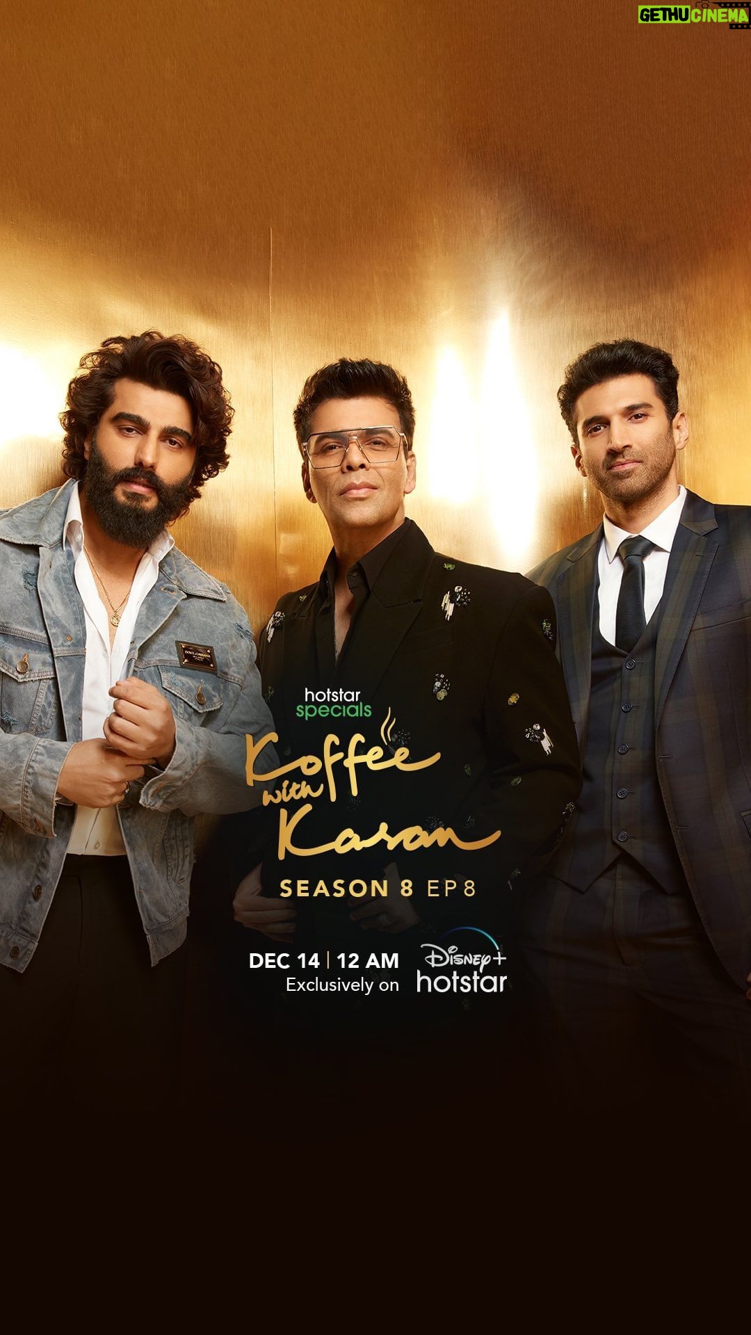 Karan Johar Instagram - Get seated, the boys aka Arjun Kapoor & Aditya Roy Kapur are on the koffee kouch this week and they are bringing the house down!🔥 #HotstarSpecials #KoffeeWithKaran Season 8 - new episode streams from 14th Dec, on Disney+ Hotstar! #KWKS8OnHotstar @disneyplushotstar @arjunkapoor @adityaroykapur @apoorva1972 @jahnviobhan @dharmaticent