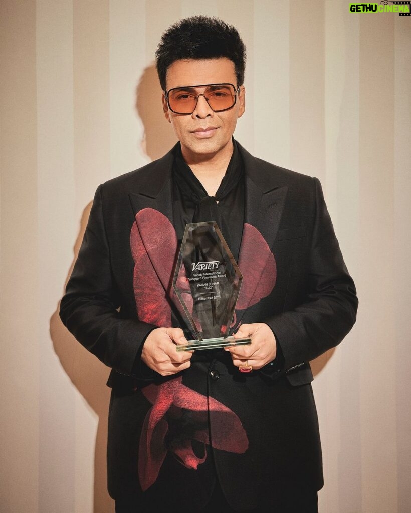 Karan Johar Instagram - As we draw closer to the end of the year, I feel an extreme sense of gratitude. Today, the honour of the Variety International Vanguard Director Award was presented to me - and I felt an indelible sense of pride, joy & assurance. Pride because I get to represent my country on a global level. Joy because I get to make stories, from the director & producer’s chair that the world sees and celebrates. And assurance that the best is indeed, yet to come. The magic of cinema, the magic of stories and the love of the audience is something that will always leave an impact on me & I wouldn’t trade anything for that. Thank you for this, the sweetest end to the year! @variety @redseafilm