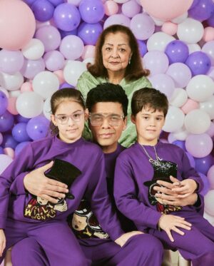 Karan Johar Instagram - Going through a purple patch!!!! My world ….
The idea of balloons are more than a decoration to me… they have always represented joy and celebration and a magical feeling of happiness ….
My first film is full of them … and even now my inner child comes alive when I have them around …
Am so happy to have passed on my joy of balloons to my twins … who overreact as much to them as I do….
Thank you @ekalakhani for always dressing the family and to @sheldon.santos for being there to capture our moments … and the biggest hug to my children’s favourite and all our silent pillar @len5bm ❤️❤️❤️❤️