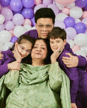 Karan Johar Instagram - Going through a purple patch!!!! My world ….
The idea of balloons are more than a decoration to me… they have always represented joy and celebration and a magical feeling of happiness ….
My first film is full of them … and even now my inner child comes alive when I have them around …
Am so happy to have passed on my joy of balloons to my twins … who overreact as much to them as I do….
Thank you @ekalakhani for always dressing the family and to @sheldon.santos for being there to capture our moments … and the biggest hug to my children’s favourite and all our silent pillar @len5bm ❤️❤️❤️❤️