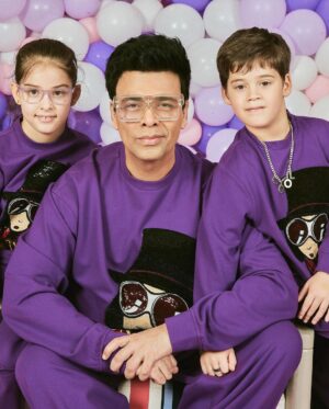 Karan Johar Instagram - Going through a purple patch!!!! My world ….
The idea of balloons are more than a decoration to me… they have always represented joy and celebration and a magical feeling of happiness ….
My first film is full of them … and even now my inner child comes alive when I have them around …
Am so happy to have passed on my joy of balloons to my twins … who overreact as much to them as I do….
Thank you @ekalakhani for always dressing the family and to @sheldon.santos for being there to capture our moments … and the biggest hug to my children’s favourite and all our silent pillar @len5bm ❤️❤️❤️❤️