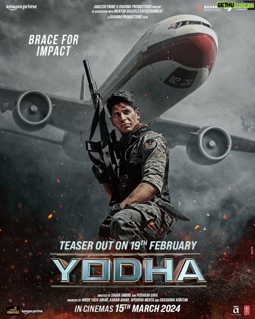 Karan Johar Instagram - Brace for impact!👊🏻 #YodhaTeaser out on Feb 19. #Yodha in cinemas March 15. @apoorva1972 @shashankkhaitan @sidmalhotra @dishapatani @raashiikhanna @sagarambre_ #PushkarOjha @primevideoin @dharmamovies @mentor_disciple_entertainment @aafilms.official @tseries.official