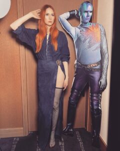 Karen Gillan Instagram - 👽 #guardiansofthegalaxyvol3 @marvelstudios Styled by @rebeccacorbinmurray Make up @jennakristina Hair @officialdanilohair # Outfit @bally Los Angeles, California