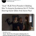 Karen Gillan Instagram - How bloody exciting that Dual will be out in theaters for you all to see! I can’t wait. Sundance has been an incredible experience. It was such a treat to be involved. Go Dual!!! @sundanceorg @rileystearns