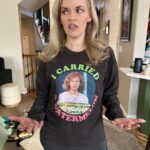 Kari Wahlgren Instagram - Whenever I don’t know what to say, and I say something stupid (which has happened MANY times…usually around someone I respect or admire) I tell my friends it was an “I carried a watermelon” moment. Now I can finally wear my social awkwardness in style. Bless you, @teepublic.🥸 #iykyk #dirtydancing #dork #teepublic #nobodyputsbabyinthecorner