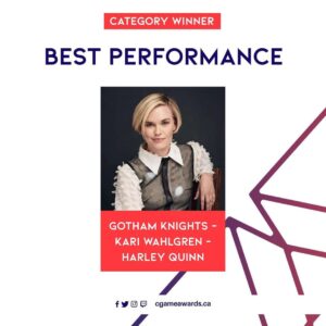 Kari Wahlgren Instagram - I can’t believe it!! Thank you so much Canadian Game Awards!! Thanks to Ann @perilune and Wilson @yowilsonmui for giving me a chance to play this amazing character. You and the entire WB Montreal cast and crew were amazing!!
🙏🏼🥰💗 

#gaming #gameawards #gothamknights #harleyquinn #voiceover @cgameawards @wbgamesmtl