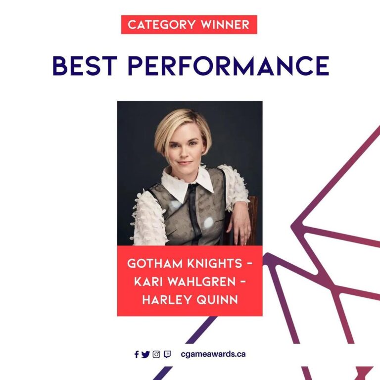 Kari Wahlgren Instagram - I can’t believe it!! Thank you so much Canadian Game Awards!! Thanks to Ann @perilune and Wilson @yowilsonmui for giving me a chance to play this amazing character. You and the entire WB Montreal cast and crew were amazing!! 🙏🏼🥰💗 #gaming #gameawards #gothamknights #harleyquinn #voiceover @cgameawards @wbgamesmtl
