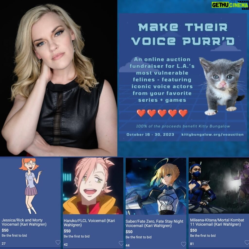 Kari Wahlgren Instagram - Many of you know how much I love our feline friends 😻 and also how I love to support @kittybungalow as an amazing center for cat care and rescue. Here are some of the items I've donated for the "Make Their Voice Purr'd" auction through the end of the month! Check out all the items at the link in my bio! 🐾 #adoptdontshop #kittiesofinstagram #catrescue #supportcatrescues