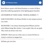 Kari Wahlgren Instagram - I nerd out a bit over NPR, so I was excited to have a (very) quick clip as Kitana featured in this interview with Ed Boon about Mortal Kombat!! Insert giddy fangirling here…😆😍 #videogames #mortalkombat #kitana