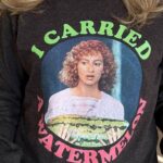Kari Wahlgren Instagram - Whenever I don’t know what to say, and I say something stupid (which has happened MANY times…usually around someone I respect or admire) I tell my friends it was an “I carried a watermelon” moment. Now I can finally wear my social awkwardness in style. Bless you, @teepublic.🥸 #iykyk #dirtydancing #dork #teepublic #nobodyputsbabyinthecorner