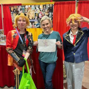 Kari Wahlgren Instagram - What an incredible first day of @anime_los_angeles! The fans could not have been more wonderful.…Looking forward to day two! 😎

(PS- My recent favorite thing is taking elevator pictures of people in cosplay. It just makes me so happy… 😍 So prepare to be photobombed at future conventions. 🤪🥰)

#anime #convention #flcl #voiceover #cosplay #fandom