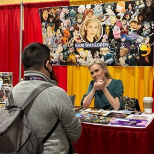 Kari Wahlgren Instagram - What an incredible first day of @anime_los_angeles! The fans could not have been more wonderful.…Looking forward to day two! 😎

(PS- My recent favorite thing is taking elevator pictures of people in cosplay. It just makes me so happy… 😍 So prepare to be photobombed at future conventions. 🤪🥰)

#anime #convention #flcl #voiceover #cosplay #fandom