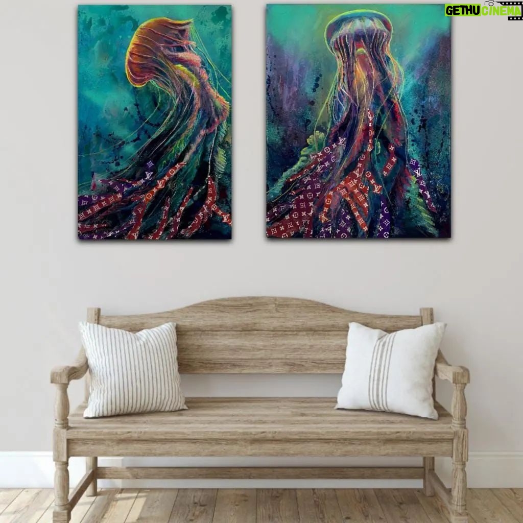 Karin Brauns Instagram - "Luxurious Flow" Acrylic, glow in the dark mixed media on canvas Both/Single piece available DM for more inquiries . . . . . . . #jellyfish #art #ocean #sea #nature #underwater #fishing #aquarium #sealife #artistoninstagram #jellyfishart #blue #beautiful #marinelife #jellyfishes #animals #water #oceanlife #painting #artprogress #art #artist #artwork #artoftheday #artprocess #arte #instaart #artistic #artworld #karinbraunsgallery #karinbrauns Manhattan Beach, California