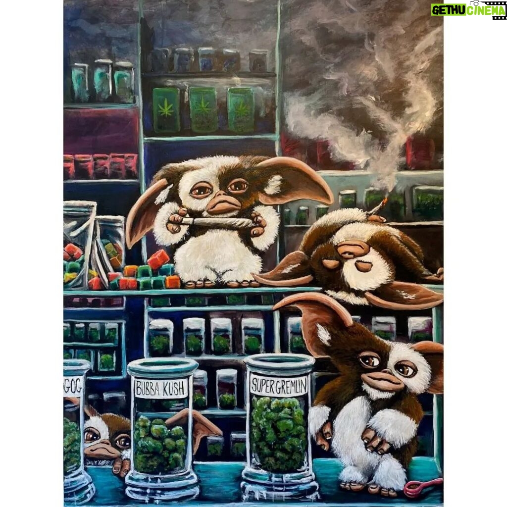 Karin Brauns Instagram - "Lit Gremlins Up And Smoke” 48” x 36” acrylic on canvas Up for grabs Original Artwork: $6,000 Paper Prints & giclée available for sale Showcasing at @colorfulsinartgallery DM for inquiries . . . . . #gremlins #gizmo #mogwai #gremlinsmovie #horror #gremlin #horrormovies #gremlinsfan #gremlinscollection #thenewbatch #smovies #art #movies #stevenspielberg #kawaii #zachgalligan #toystagram #artwork #acrylicpainting #animalart #artoftheday #colorfulsinartgallery #artists #karinbraunsgallery #karinbrauns Manhattan Beach, California