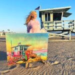 Karin Brauns Instagram - When you think it’s a great idea to finish up your painting at sunset on the beach and it turns out to be a storm disaster 😬 #manhattanbeach #art #artist #artsale #gallery #beach #popart #pinkpanther #socal #garfield #cartoons #socal #pink #lifeguardtower #wind #ocean #moments @colorfulsinartgallery Manhattan Beach, California